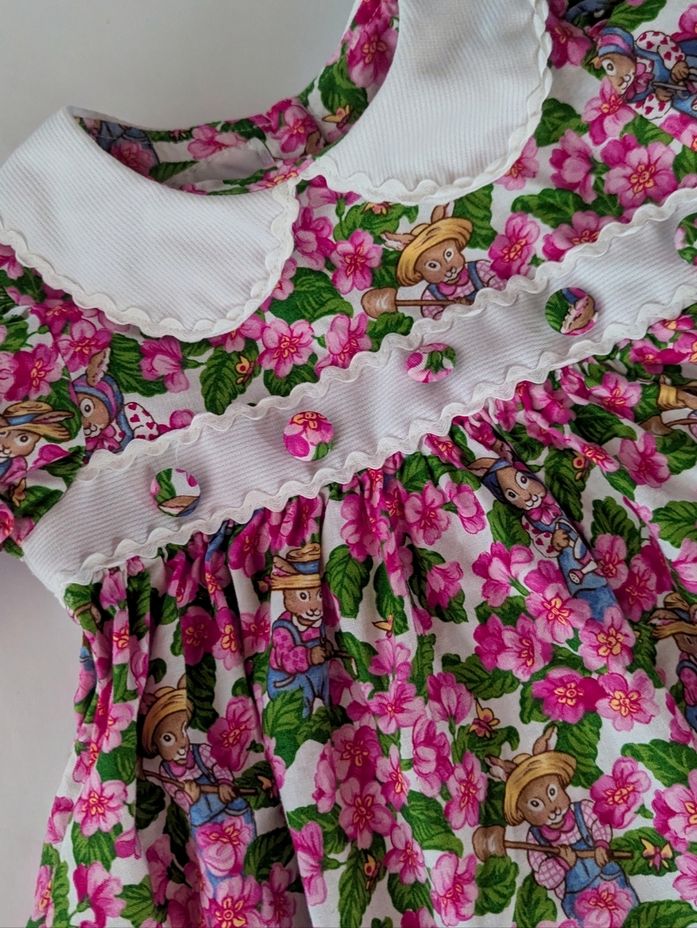 Vtg Plum Pudding Dress 2T Girls Pink Floral Bunny Rabbit - Picture 2 of 4
